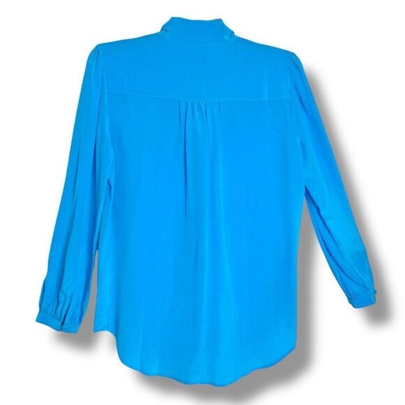 J. Crew Tie-neck Button Blouse Re-Imagined Silk Turquoise Blue Women’s Size XS - Picture 3 of 9